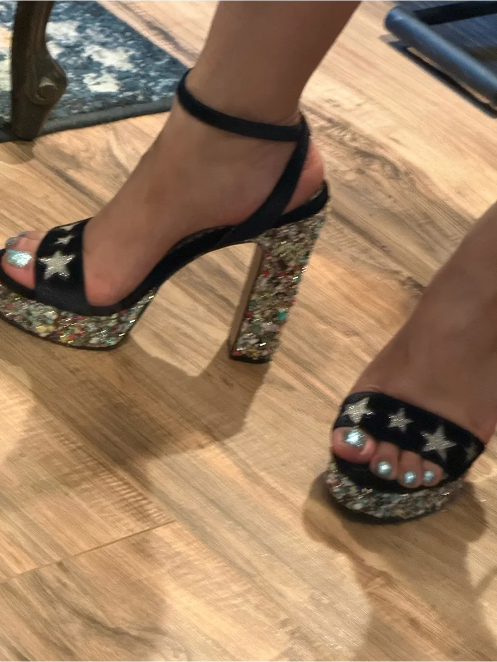 Betsey Johnson Black Star Velvet Platform Sandals